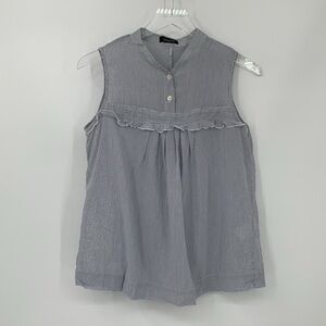 Sinequanone sleeveless ruffle blouse shirt top blue white pinstripe 42 6 Small